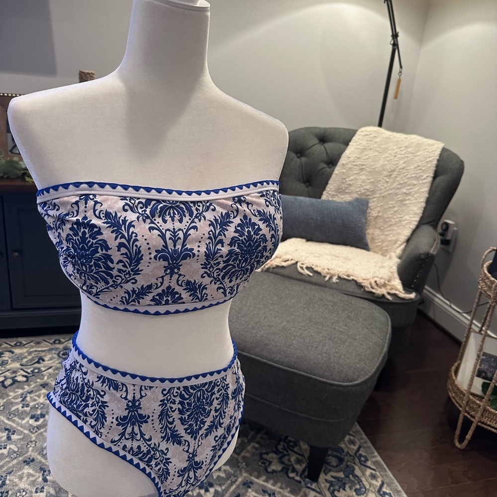 SHEIN Blue and White Bikini Set